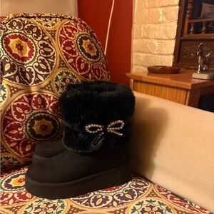 Guess Black Ankle Boots with Rhinestone Bow